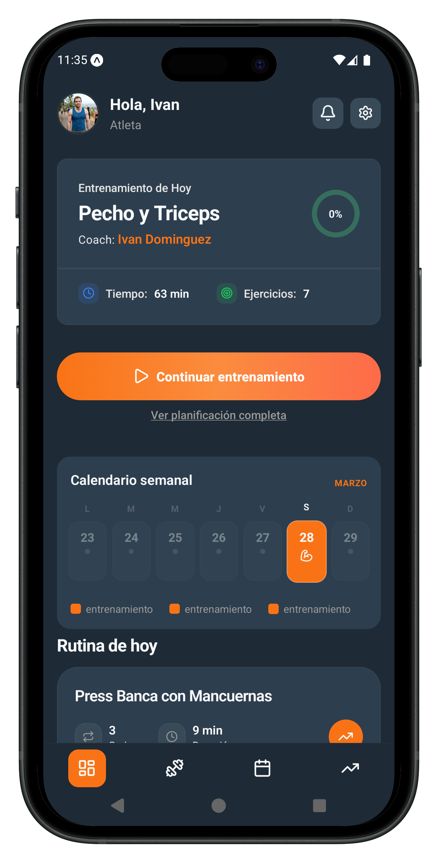 Treino App - Pantalla principal